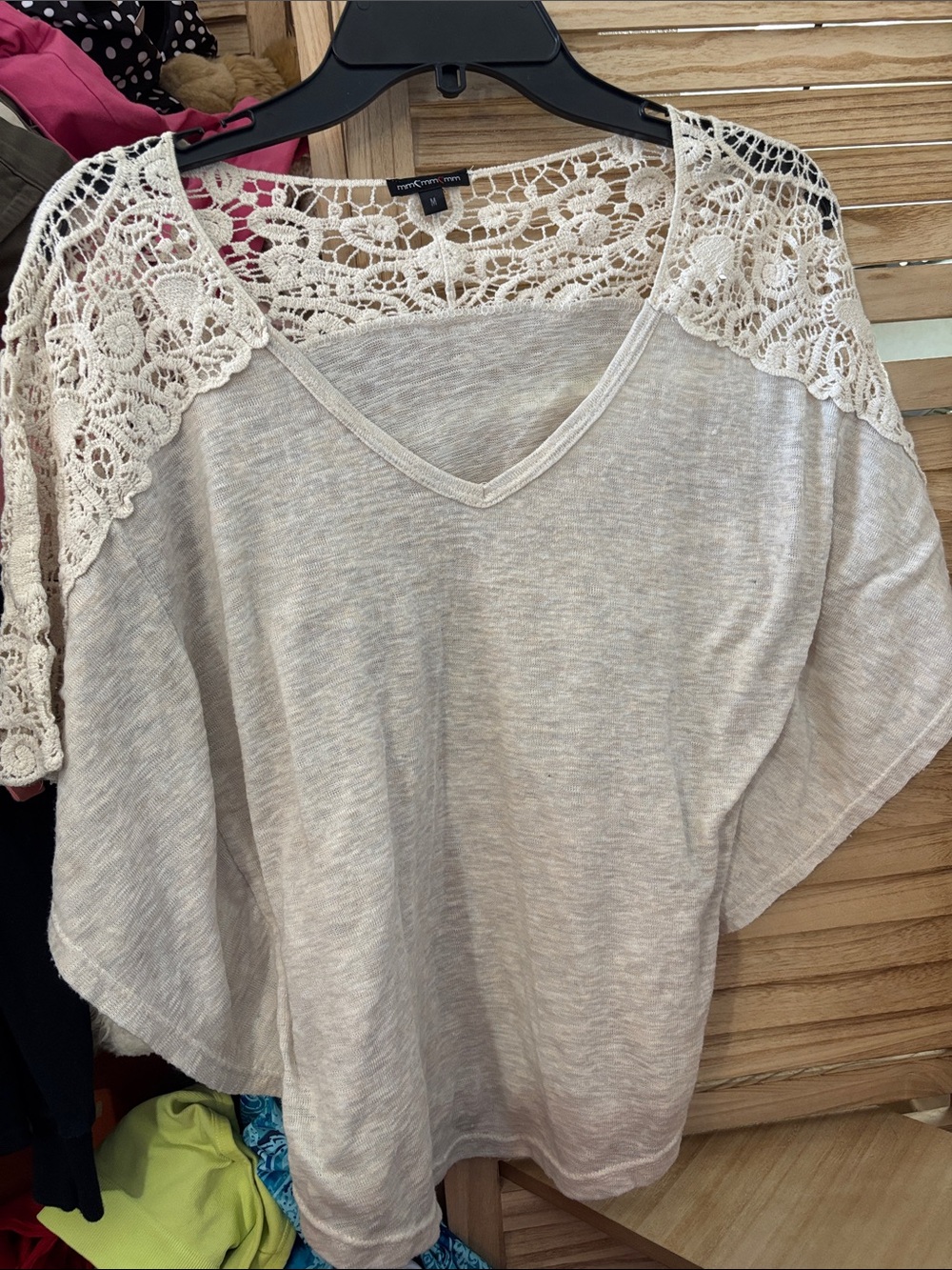 Crochet Shoulder V-Neck Women's Top - Cream Medium
